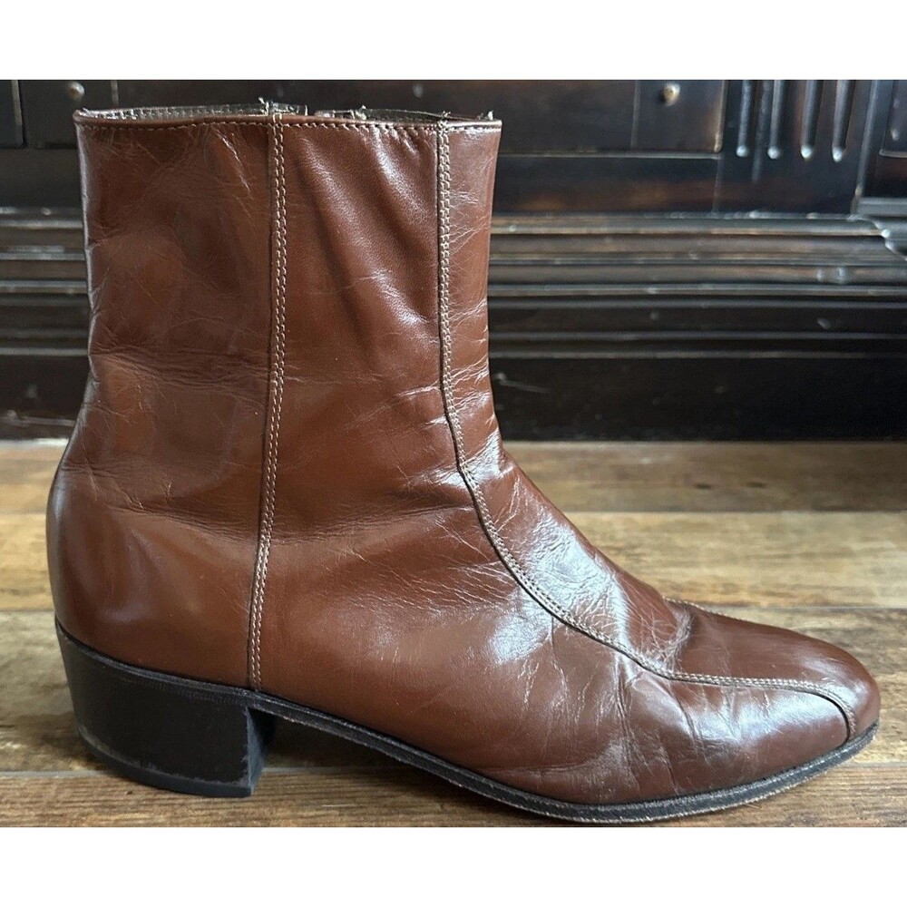 Florsheim Duke Cognac Smooth Leather Bike Toe Side Zipper Boots USA Men Size 10D